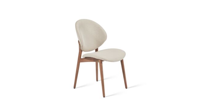 Chaise d'int&eacute;rieur Toky avec tissu Elcor beige et pieds en bois brun fr&ecirc;ne