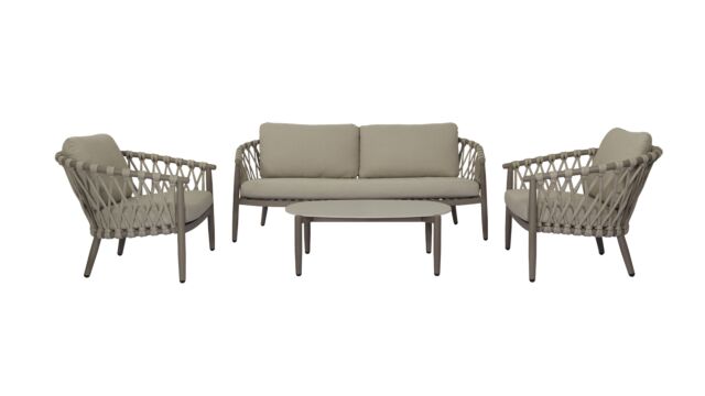 Como Sofa Lounge Alu Frame Desert - Rope Coral 20MM - Kussens Mixed Sand - Garden Prestige