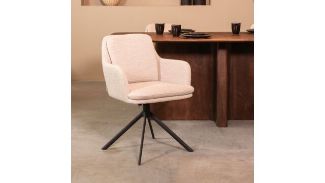 Dining Chair Joy - Natural Boucle - Black Metal Base