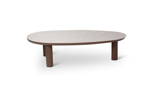 Cobana Lounge Couchtisch, Aluminiumgestell, Schokoladenbraun - Tischplatte aus Terrazzo-Sinterstein, 123 cm x 73 cm