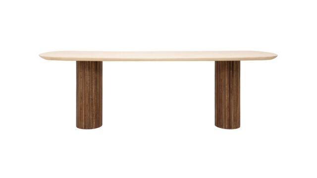 Lagunen-Ovaltisch im dänischen Stil, 240cm x 110cm x H76cm - Recup-Teakholz - Mortex - Beine aus schwarzem Metall