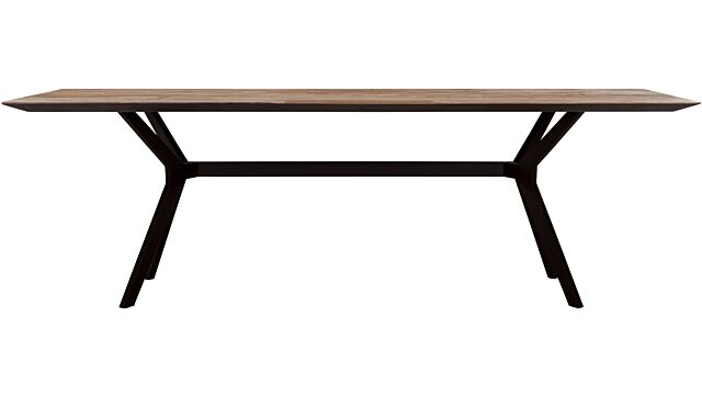 Interieurtafel Metropole 225cm x 95cm x 78cm Recup Teak Hout Met Zwart Metalen Boemerang Frame 