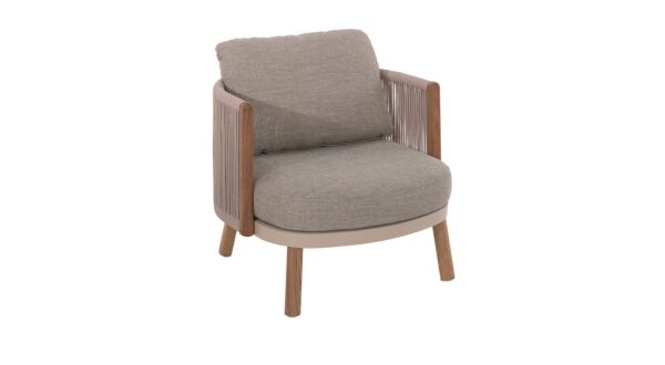 Alu Lounge Milan 1-Seater Teak Arm Alu Linen With Rope Beige + Seat and Back Cushions Sunproof Beige