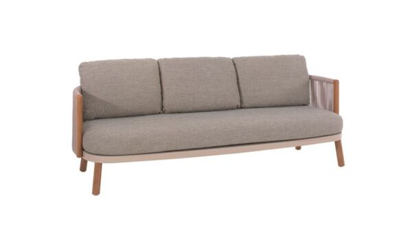Alu Lounge Milan 3-Seater Teak Arm Alu Linen With Rope Beige + Seat and Back Cushions Beige
