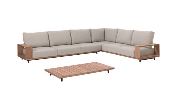 Alu-Teak Corner Lounge Faro - Coussins Gris Clair Sunproof Outdoor Textile - QDF