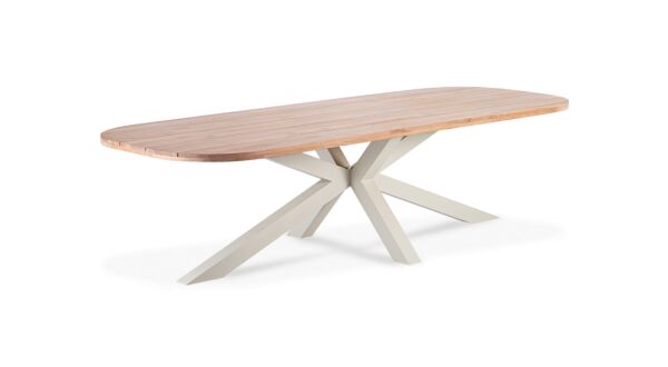 Teak Garden Table Feline With Leg Alu Linen Matt 280cm x 110cm