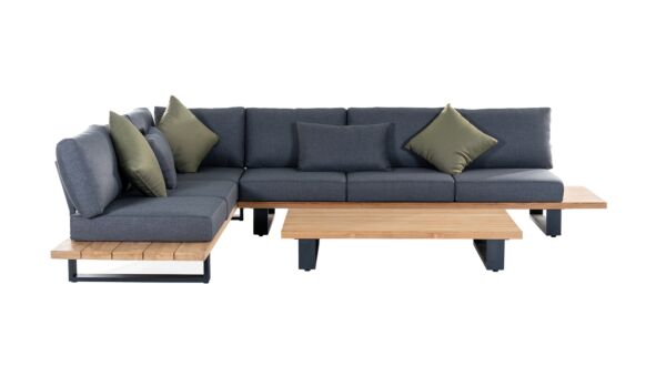 Alu Lounge Set Valdez Charcoal Mat Avec Coussins Assise et Dossier Couleur Gris Foncé Sunproof - QDF