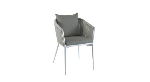 Alu Diningstoel Uno White Mat Alu + Olefin Rope Licht Grijs + Kussen Olefin