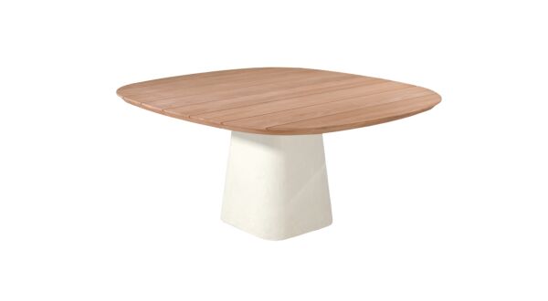 Table de jardin en teck Tiago 160cm x 160cm - Pied Ciment - Plateau Teck