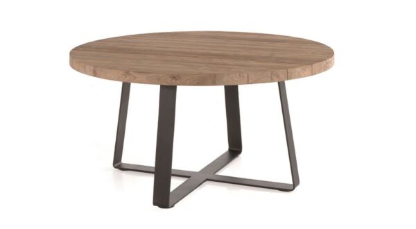 Table de jardin en teck Magdalena Dia 160cm x H77cm avec pieds métal noir mat - Recup Teck