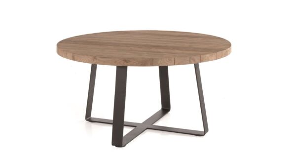 Table de jardin en teck Magdalena Dia 130cm x H77cm avec pieds métal noir mat - Recup Teck