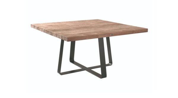 Table de jardin en teck Magdalena 150 cm x 150 cm avec pieds en métal noir mat - Recup Teck