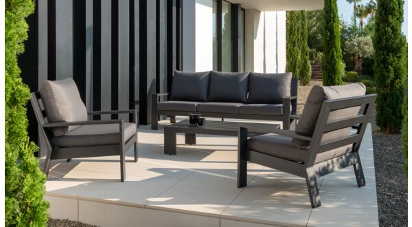Alu Lounge Melodi Sofa Set Charcoal Mat + Zit en Rugkussen Olefin Grey 