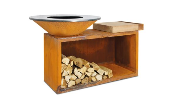 Ofyr Island Barbecue Acier Corten 100 Plan de travail en bois de teck