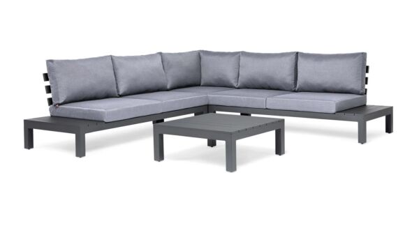Vienna Corner Lounge Set 4-piece Alu Royal Gray Mat + Pepper Gray Cushions Water Repellent