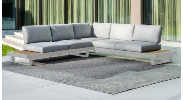 Alu Lounge Murcia Alu White Mat With Cushions Sunbrella Light Grey - Garden Prestige Collection
