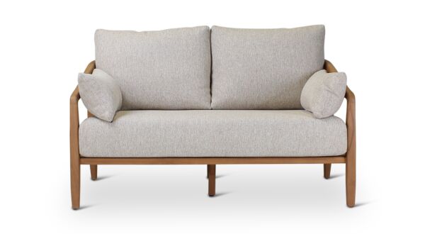 Anais Teak 2-seater Lounge with Wickerwork and Quick-drying Cream Cushions