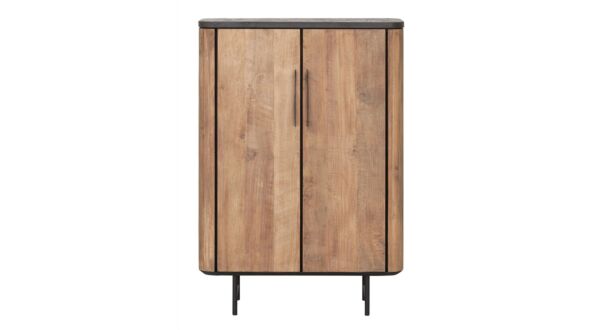 Soho Wandkast Laag Met 2 Deuren 130 x 40 x H90cm Recup Teak Met Zwart Metalen Onderstel   