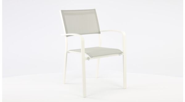 Alu Stacking Chair Saint-Tropez White Matt - Light Grey Textilene 