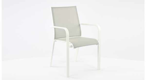 Alu Stacking Chair Paris White Mat - Light Gray Textilene