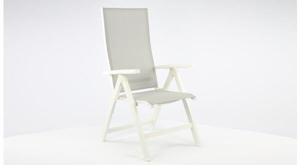 Alu Garden Chair Tinos Reclining White Matt - Light Grey Textilene + Arm White