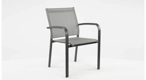 Alu Stacking Chair Malaga Charcoal Matt - Silver Grey Textilene 