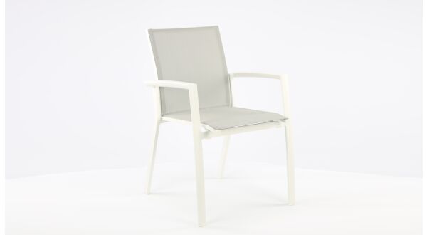 Alu Stacking Chair Sydney White Matt - Light Grey Textilene