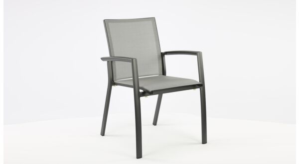 Aluminium Stacking Chair Sydney Charcoal Matt - Silver Grey Textilene