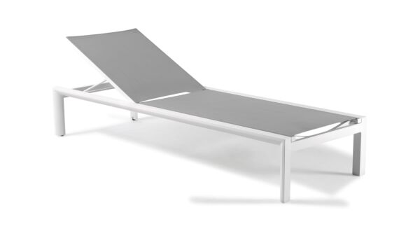 Chaise Longue Alu Valdes Blanc Mat - Textilène Gris Clair