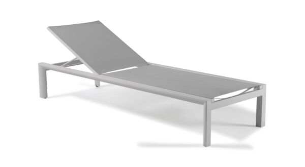 Chaise Longue Alu Valdes Warm Grey Mat - Textilène Gris Clair