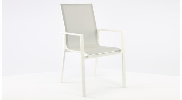 Alu Stapelstoel Napoli White Mat - Light Grey Textilene