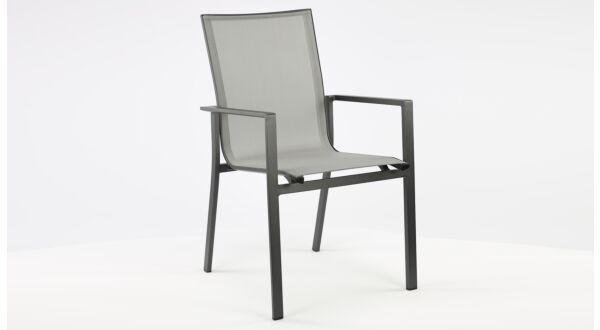 Alu Stapelstoel Napoli Charcoal Mat - Silver Grey Textilene