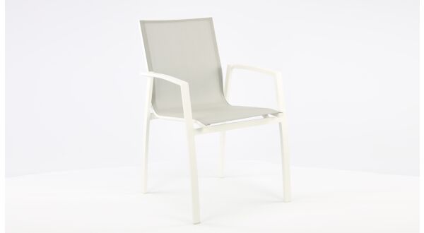 Alu Stapelstoel Bologna White Mat - Light Grey Textilene 