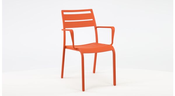 Aluminium Stacking Chair Nice Slat Orange Matt + Armrest