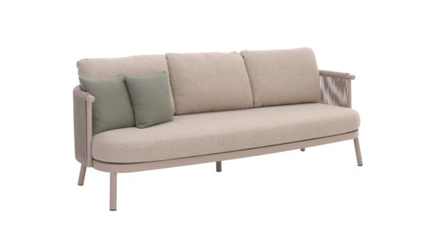 Alu Lounge Milan 3-Sitzer Alu Leinen mit Seil Beige + Sitz- und Rückenkissen Beige