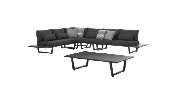 Alu Lounge Set Palma Black Mat + Rope Black With Cushions Color Dark Gray Olefin