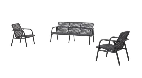 Alu Lounge Diego 2x 1-Seater + 1x 3-Seater Black Mat - Rope Black