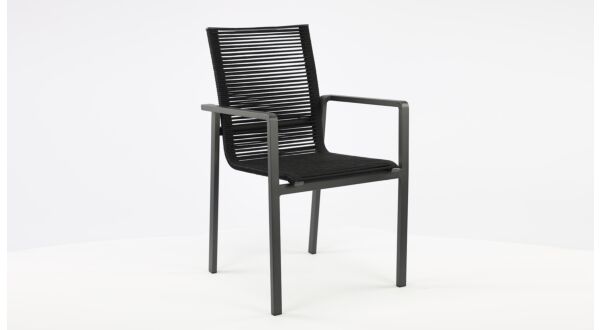 Alu Stapelstoel Aruba Charcoal Mat Alu + Zwarte Outdoor Rope