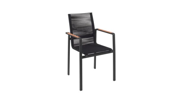 Alu Stacking Chair Aruba Black Matt Alu With Teak Arm + Black Rope