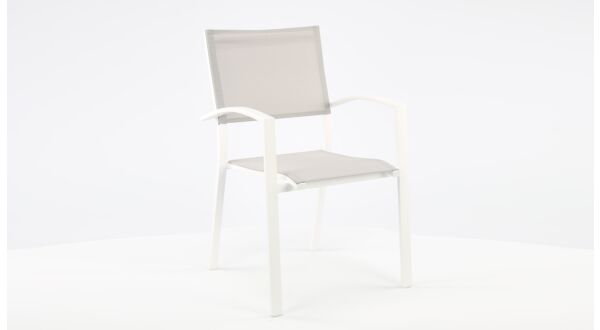 Alu Stacking Chair Ronda White Mat Alu + Light Gray Textilene