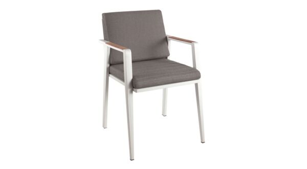 Alu Garden Chair Antibes White Mat Alu + Cushion Olefin Sunproof Gray With Teak Armrest