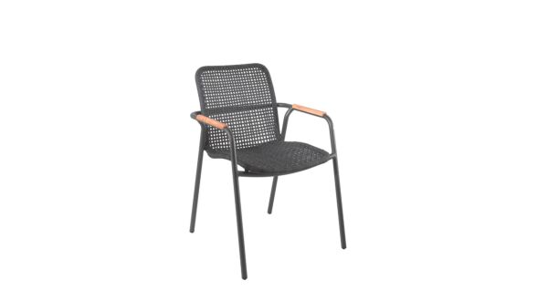 Alu Stacking Chair Diego Black Matt Alu + Black Rope + Teak Arm