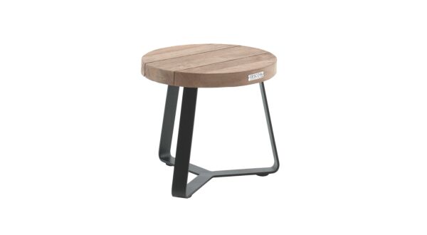 Table Basse Teck Margarite Ronde Dia 40cm Recup Teck sur Piètement Métal Noir