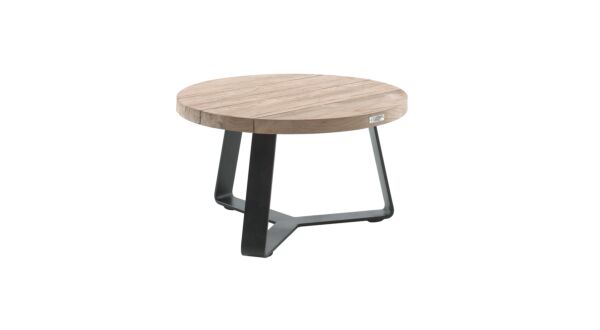 Table Basse en Teck Margarite Ronde Dia 70cm Recup Teck sur Piètement Métal Noir