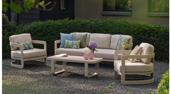 Milano Lounge Set Alu Frame Sand With Olefin Easy Dry Foam Seat and Back Cushion