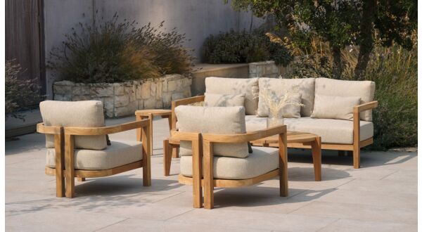 Moira Teak Lounge Set With Natural Easy Dry Foam Seat and Back Cushions