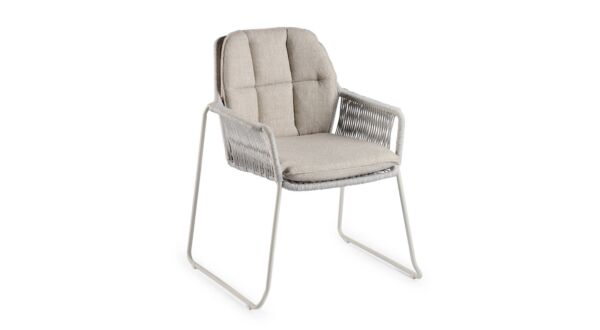 Alu Stapelstoel Rivera Frame Creme White Met Rope Creme White + Kussen Zit&Rug