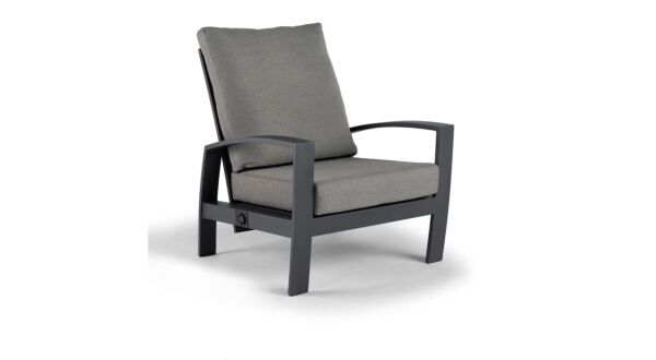 Chaise de relaxation réglable Alu Lounge Valencia, structure charbon de bois avec coussin en tissu suisse