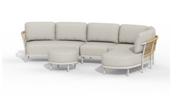 Alu Lounge Fresca Corner Set Organic Left + Intermediate Piece + Pouf Alu Frame Creme White With AW Cushions Dove Olefin