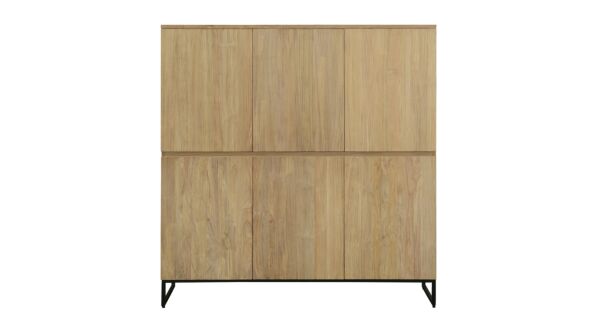 Teakholz-Barschrank Modena 150 cm mit 6 Flügeltüren – Diamond Collection